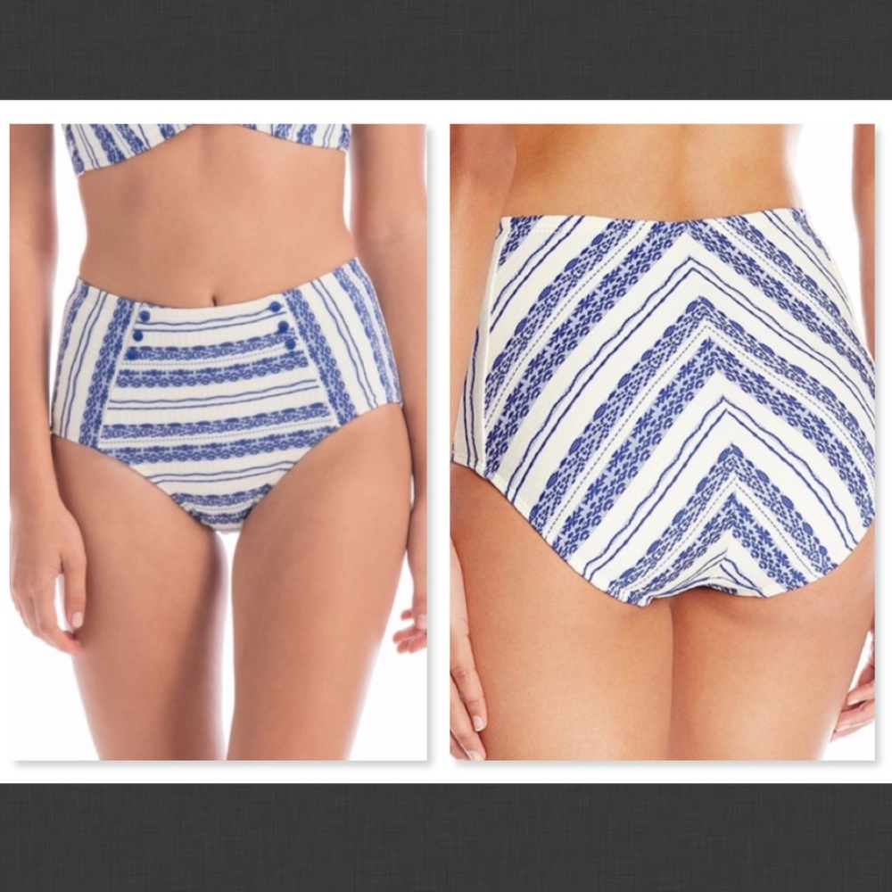 Robin Piccone White & Blue High Waist Bikini Bottoms